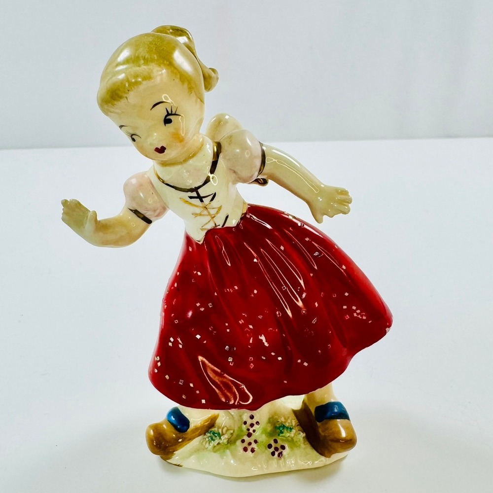 VTG 50s Wales Girl Guardian Angel Red Skirt Porcelain Figurine Japan MCM